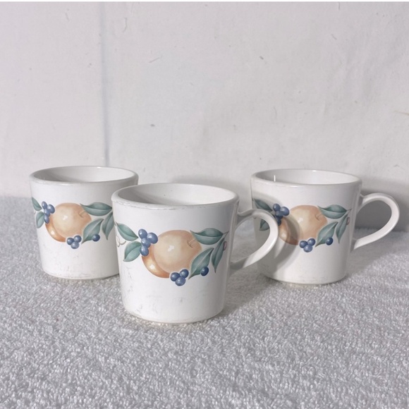Vintage Corningware Abundance Fruit Pattern Coffee Cups x3 - Picture 1 of 8